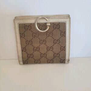 GUCCI G Logo Card Wallet Medium Monogram Bifold White Beige Fair Vintage Compact